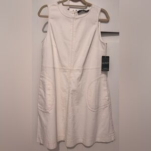 NWT Ralph Lauren White Fit and Flare Sleeveless Denim Dress With Pockets Size 10